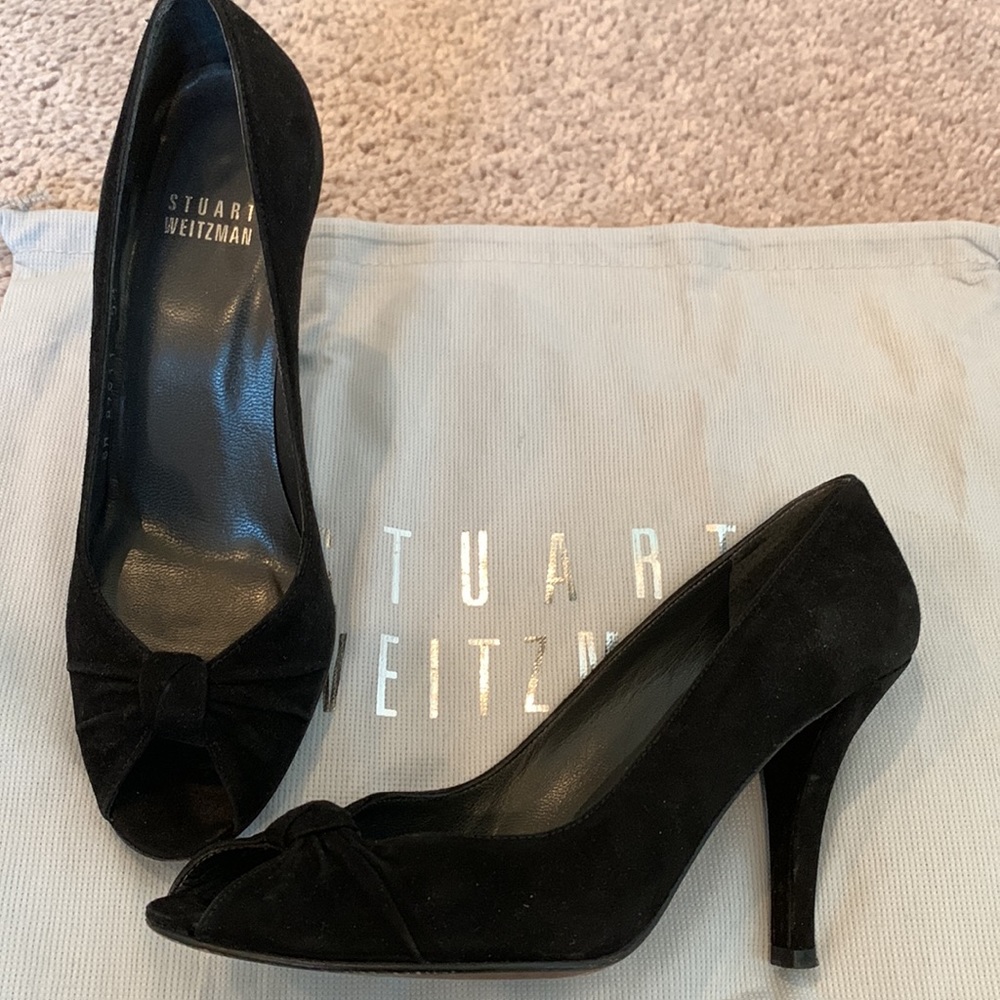 Stuart Weitzman Open Toe Suede Black Knot Detail … - image 1